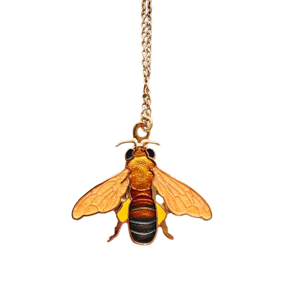 Vintage Honey Bee WM Spear Stamped Enamel Pendant Necklace - circa 1993